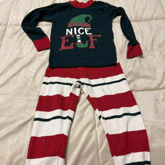 Lazy One Other - Lazy One Pajama Pant PJ Set Red/Green Nice Elf Christmas Stripe Kids Toddler 2T